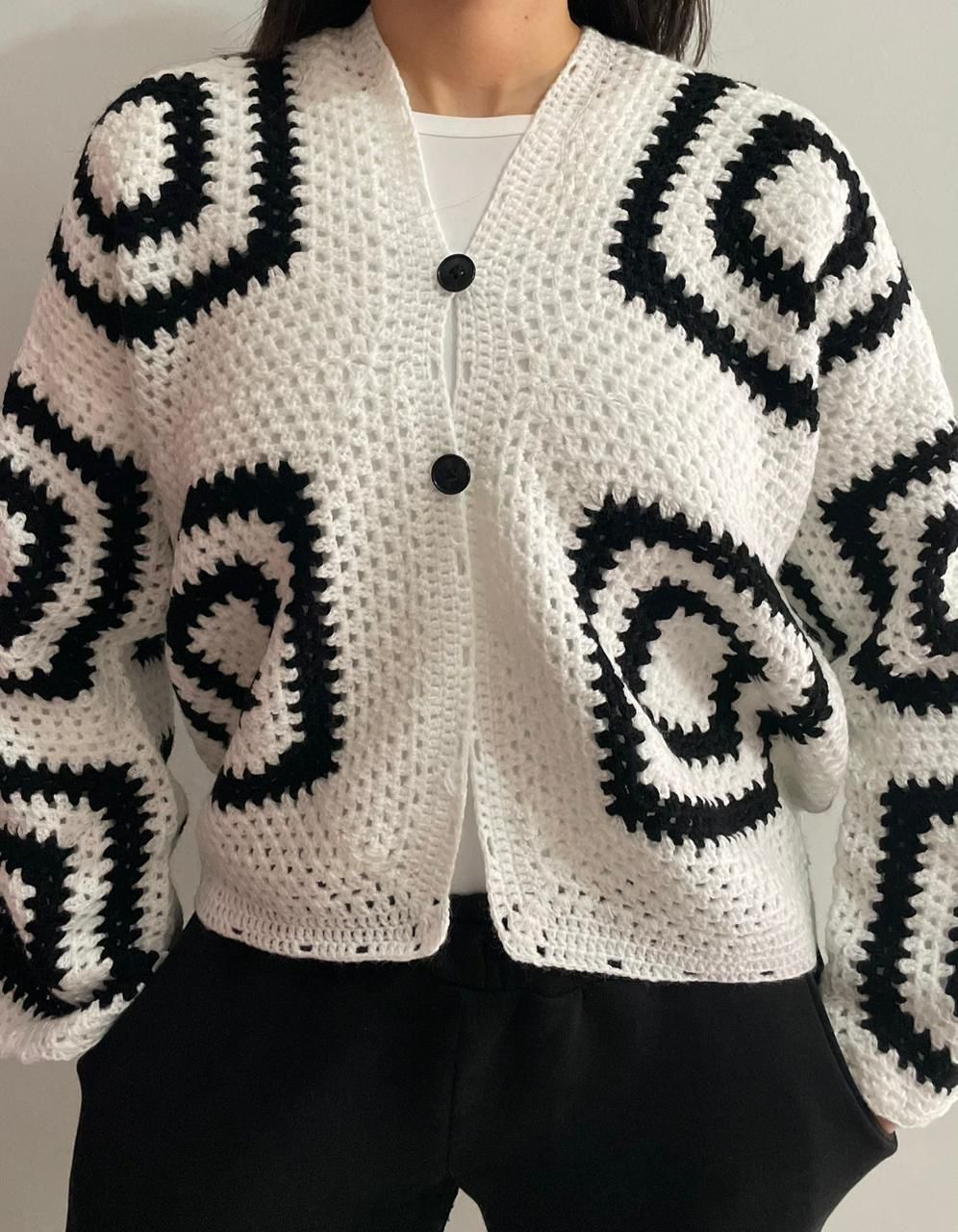 Veste Crochet Oversize Blanc – Fait Main