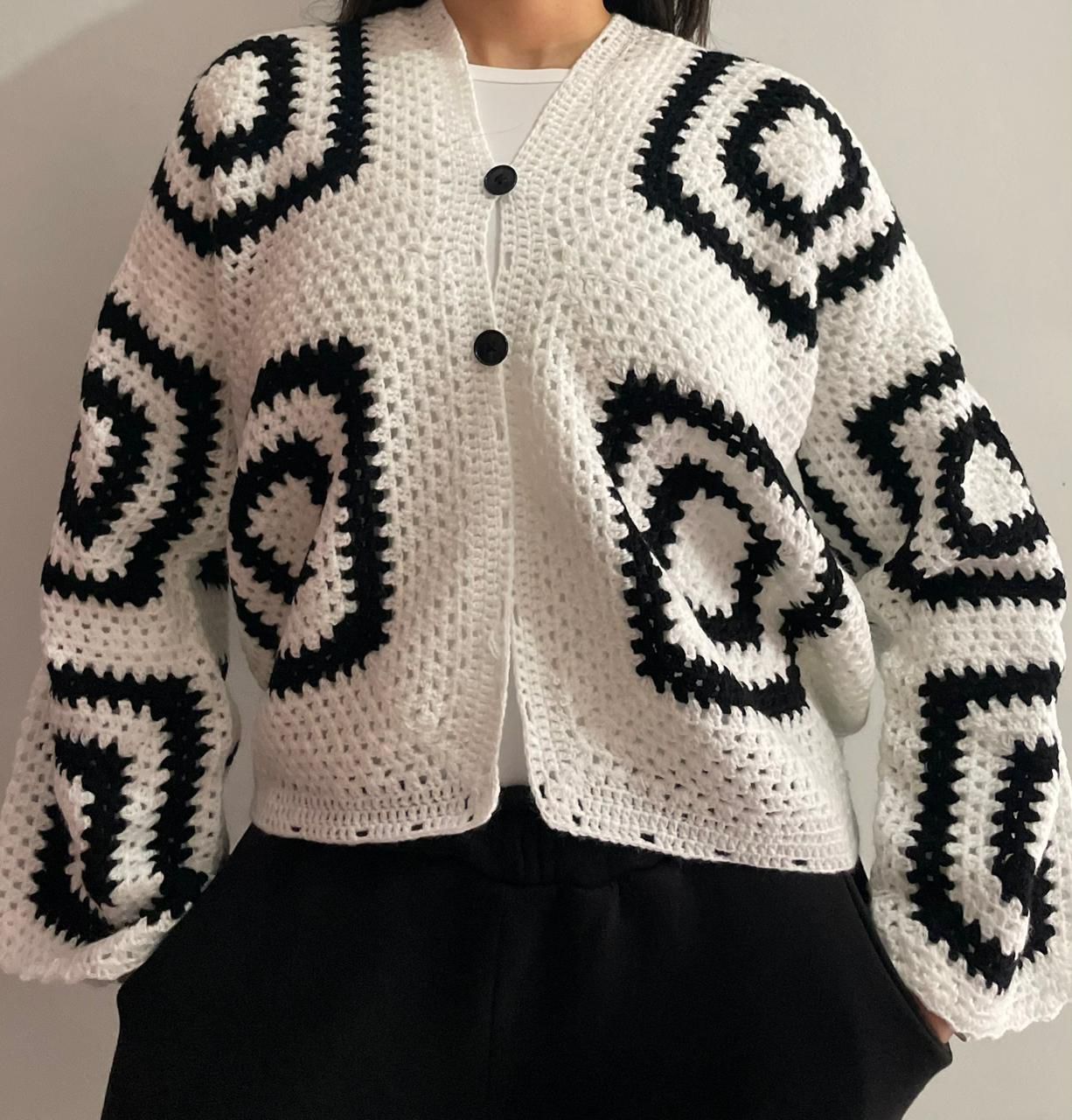 Veste Crochet Oversize Blanc – Fait Main