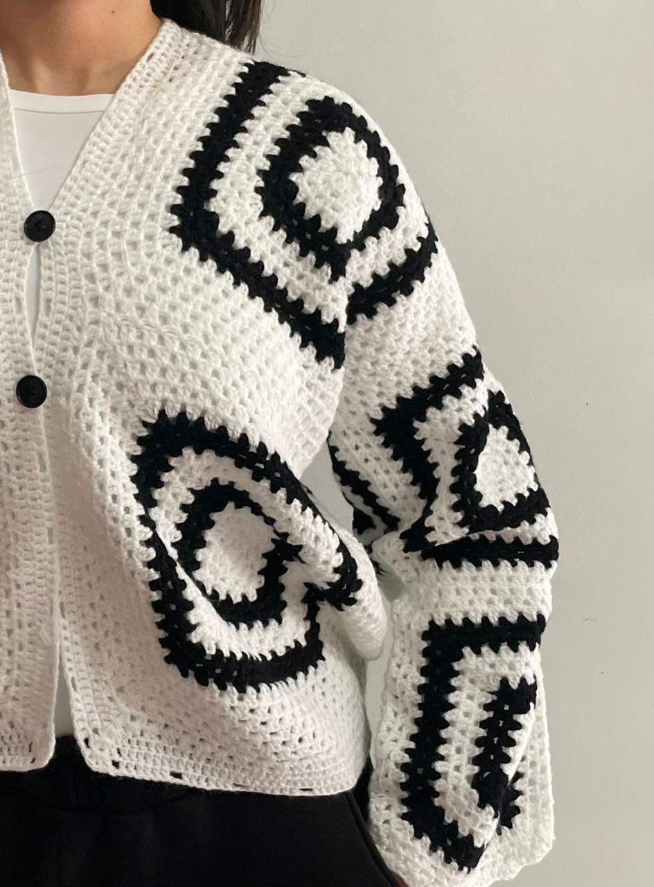 Veste Crochet Oversize Blanc – Fait Main