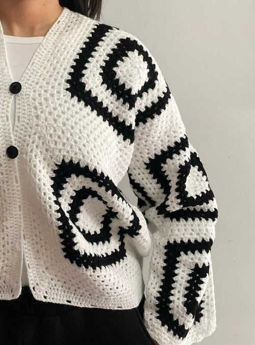 Veste Crochet Oversize Blanc – Fait Main
