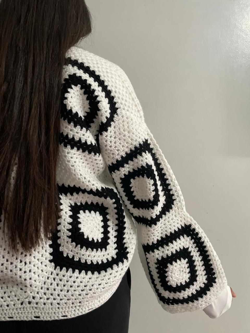 Veste Crochet Oversize Blanc – Fait Main