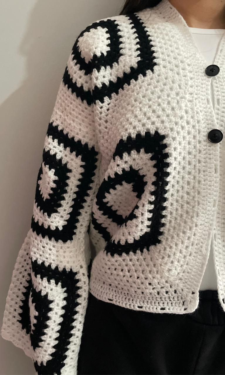 Veste Crochet Oversize Blanc – Fait Main